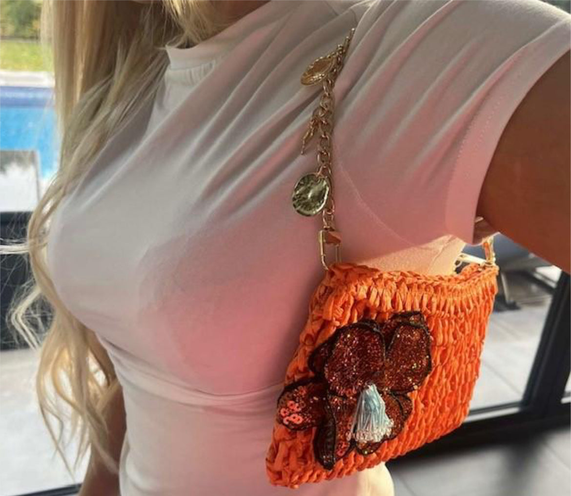 Dark orange flora charm bag