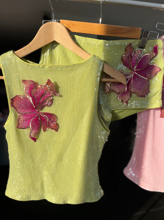 Matcha pink blossom tank & shorts SET