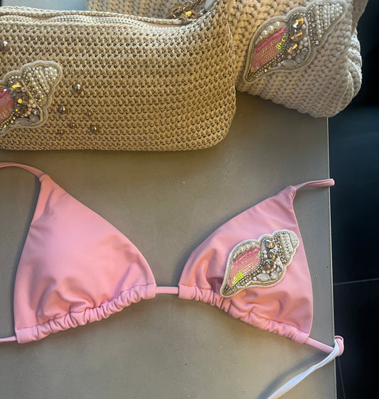 Pink beaded shell bikini