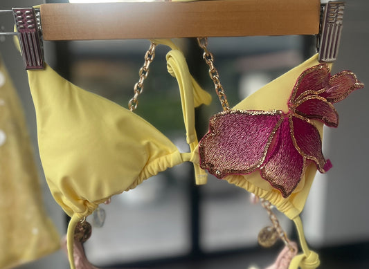 Yellow pink blossom bikini