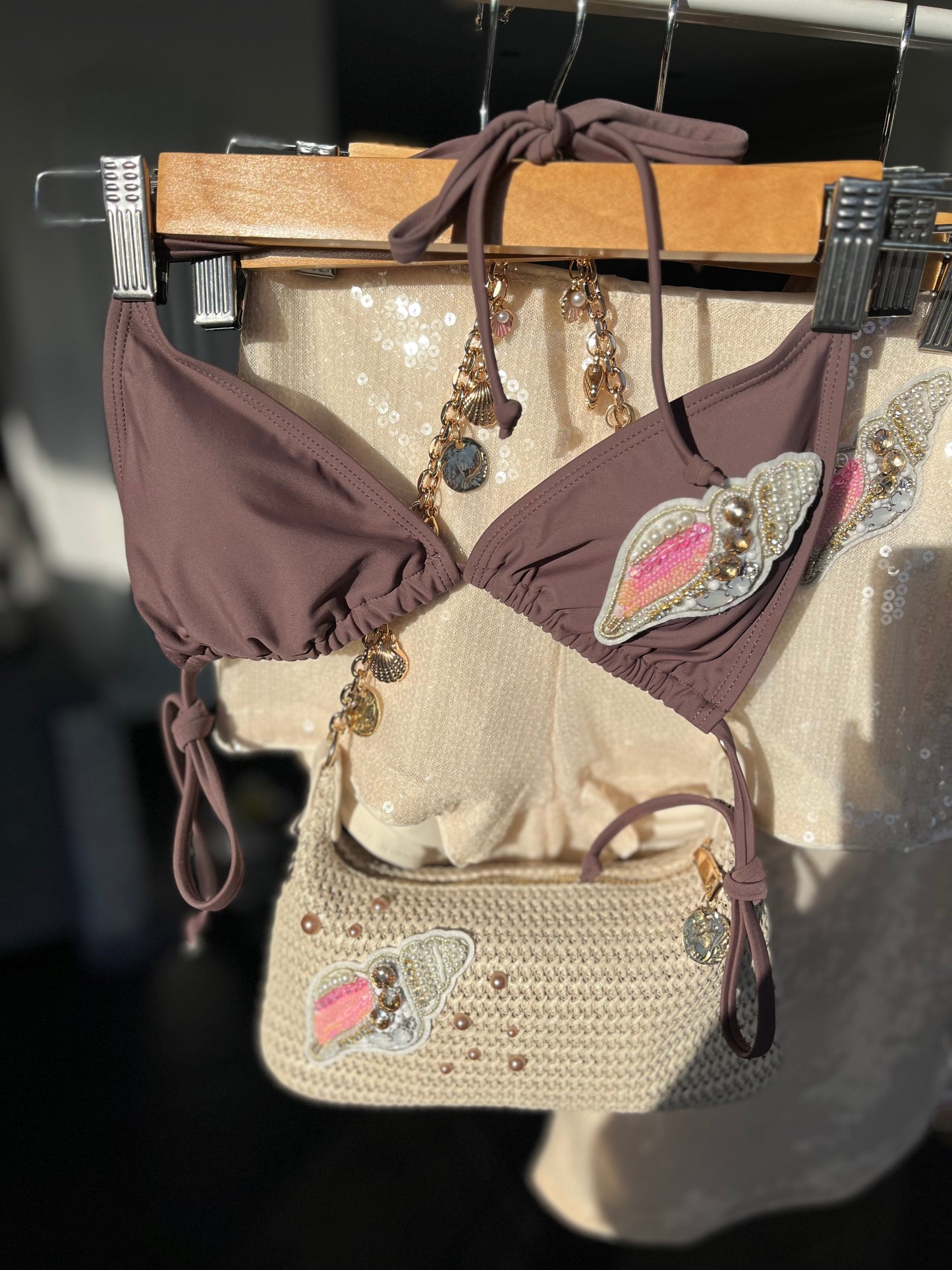 Coco Brown beaded shell bikini
