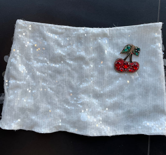 White Gem cherry sequin skort