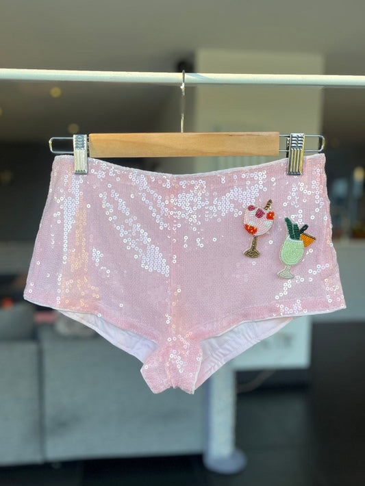 Pink beaded cocktails sequin shorts ONLY
