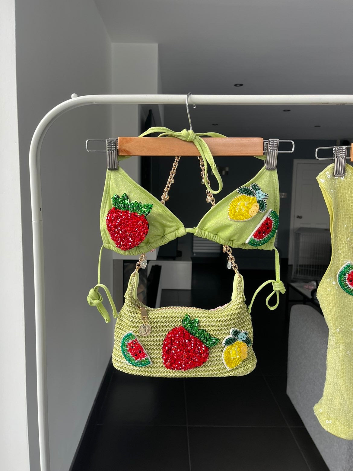 Matcha beaded summer fruits charm bag