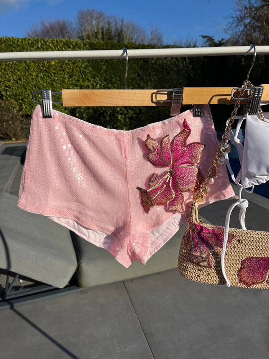 Pink blossom sequin shorts ONLY