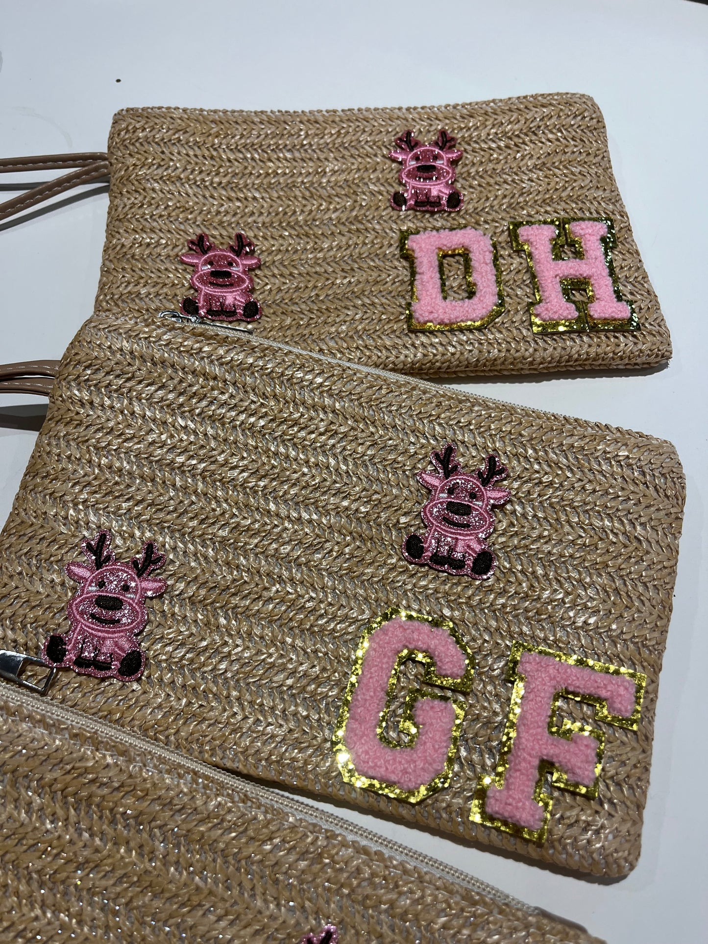 Christmas pink reindeer personalised clutch / punch bag