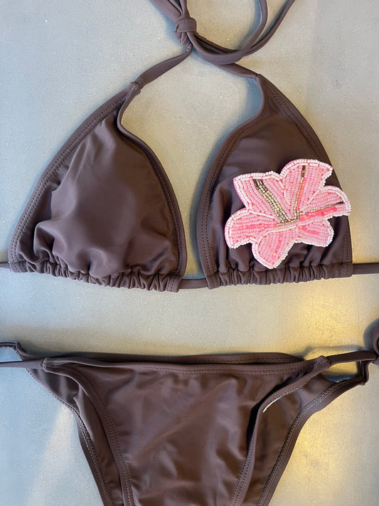 Coco Brown beaded flora bikini