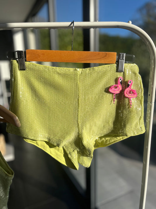 Matcha beaded flamingo sequin shorts ONLY