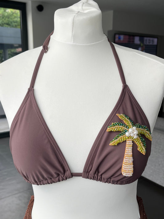 Coco Brown beaded palm tree bikini