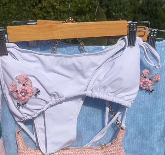 White beaded crab bikini