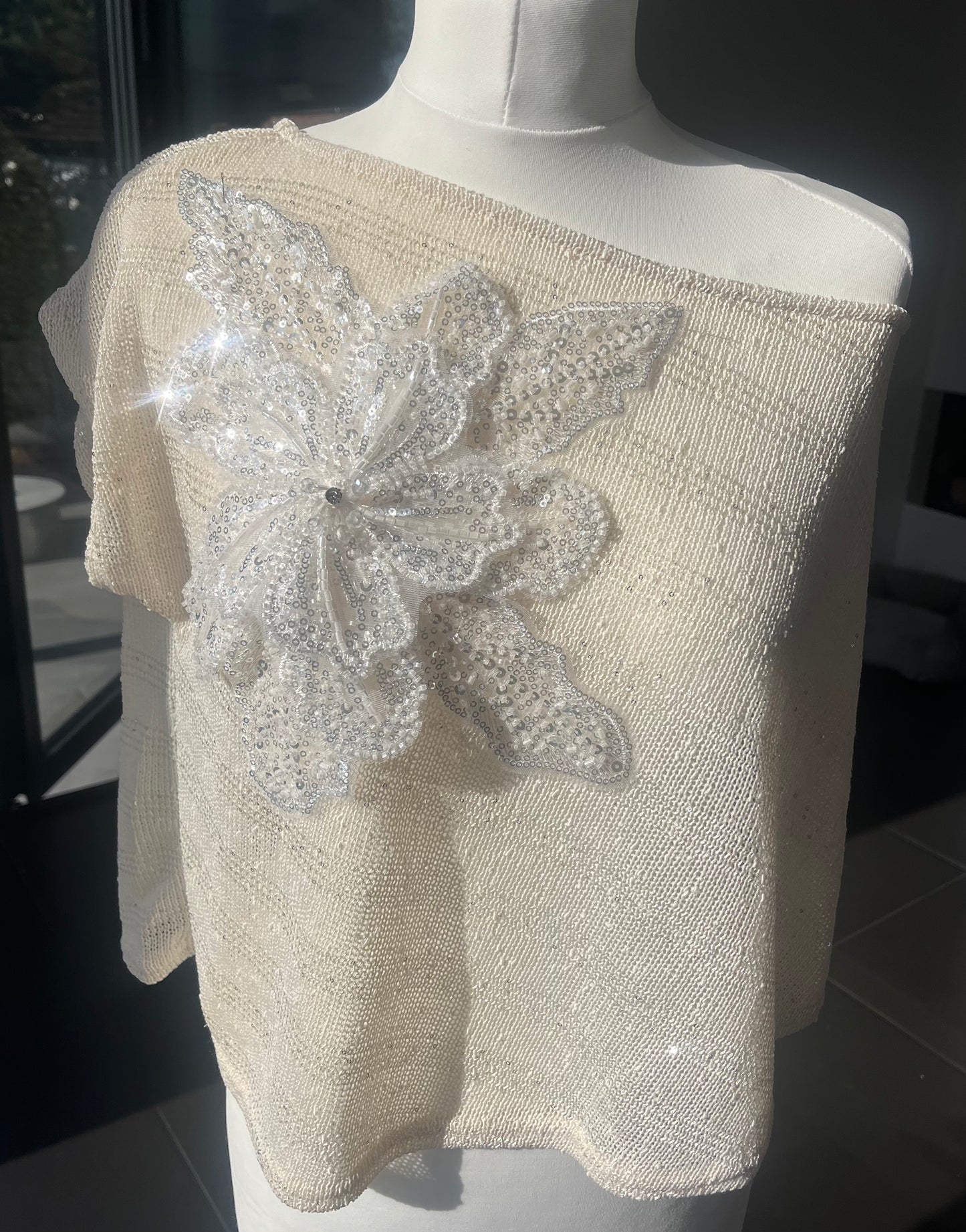Beige White Gracie poncho cover up