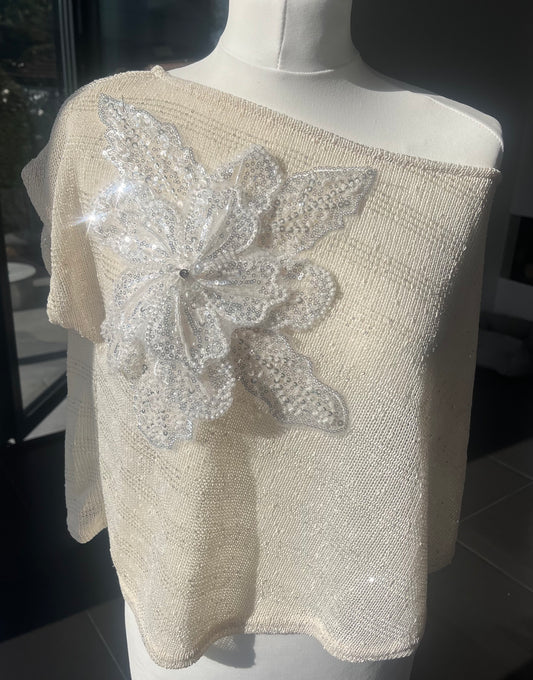 Beige White Gracie poncho cover up