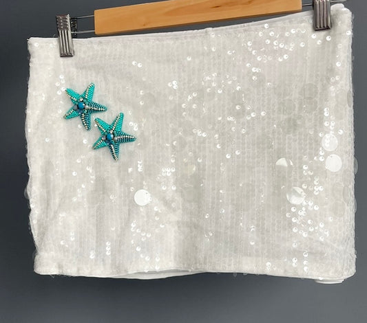 White double blue starfish sequin skort