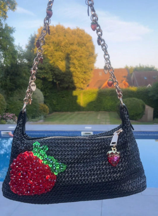 Black giant strawberry charm bag
