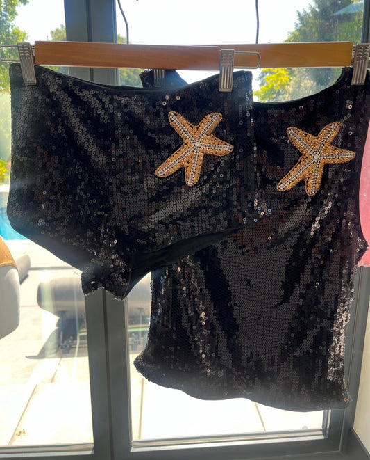 Black / gold Gem starfish Tank & shorts SET