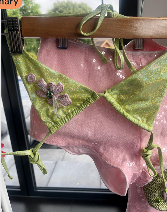 Matcha beaded flora bikini