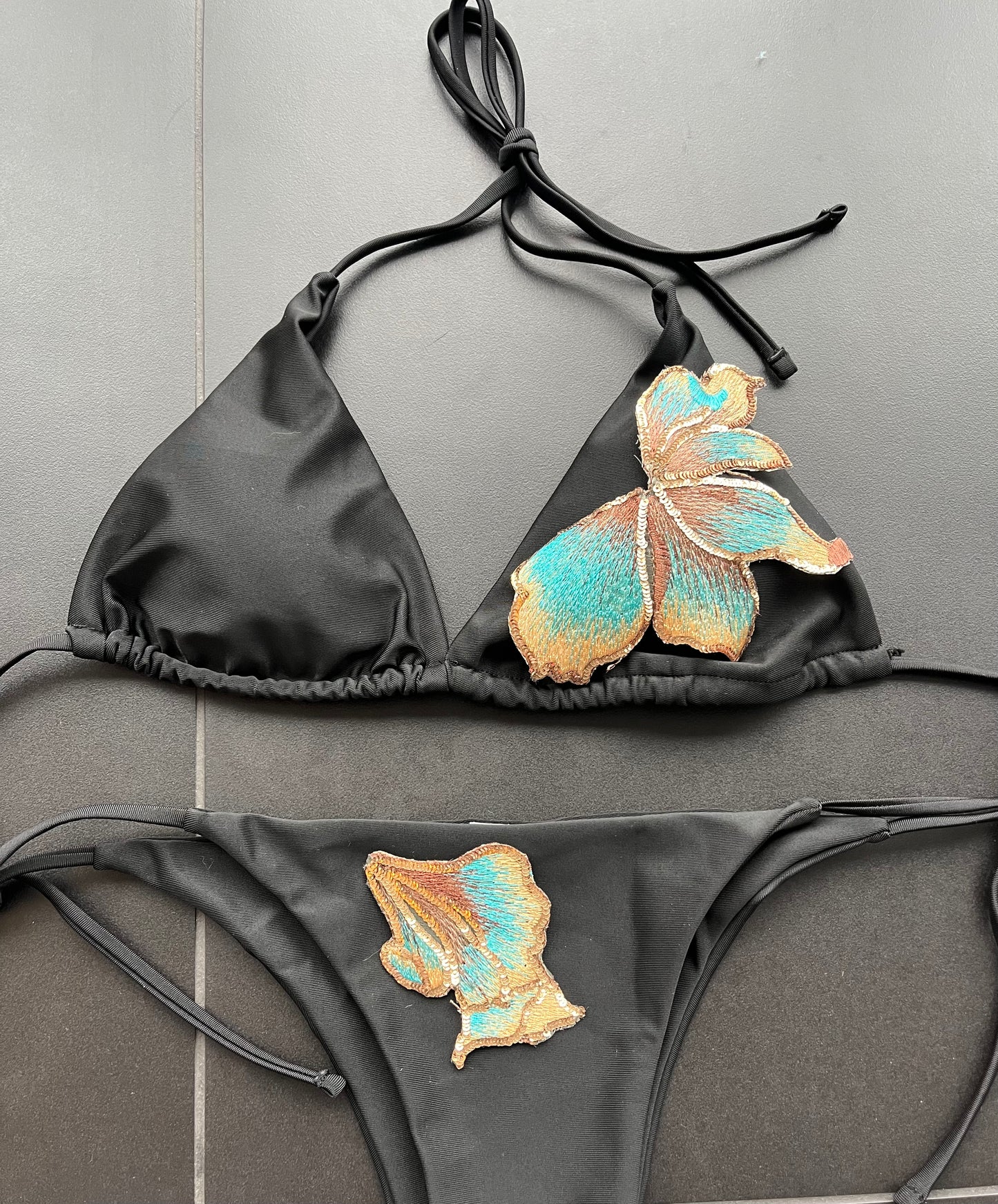 Black Teal blossom bikini
