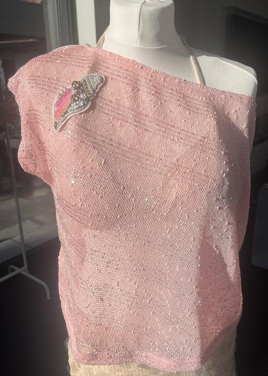 Pink beaded shell poncho cover up