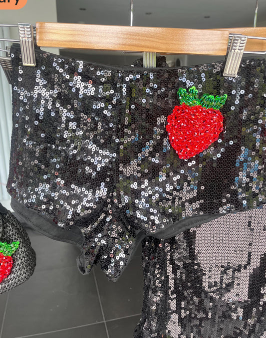 Black giant strawberry sequin shorts ONLY
