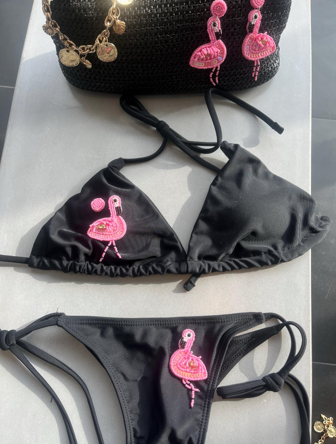 Black flamingo bikini