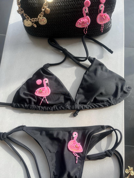 Black flamingo bikini