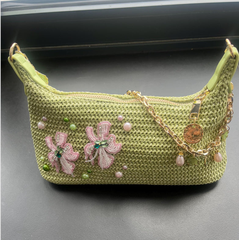 Matcha beaded flora charm bag