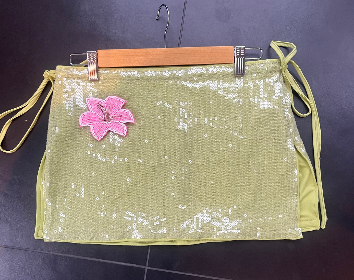 Matcha beaded flora sequin skirt