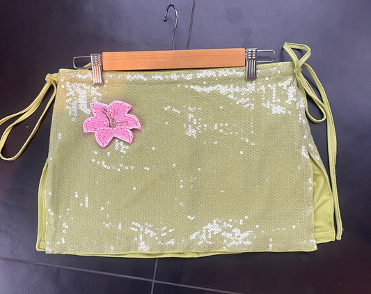 Matcha beaded flora sequin skirt