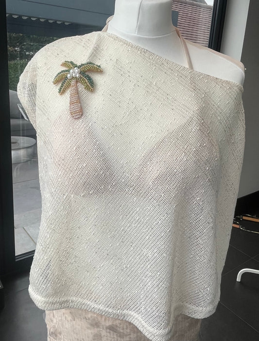 Beige beaded palm tree poncho cover up