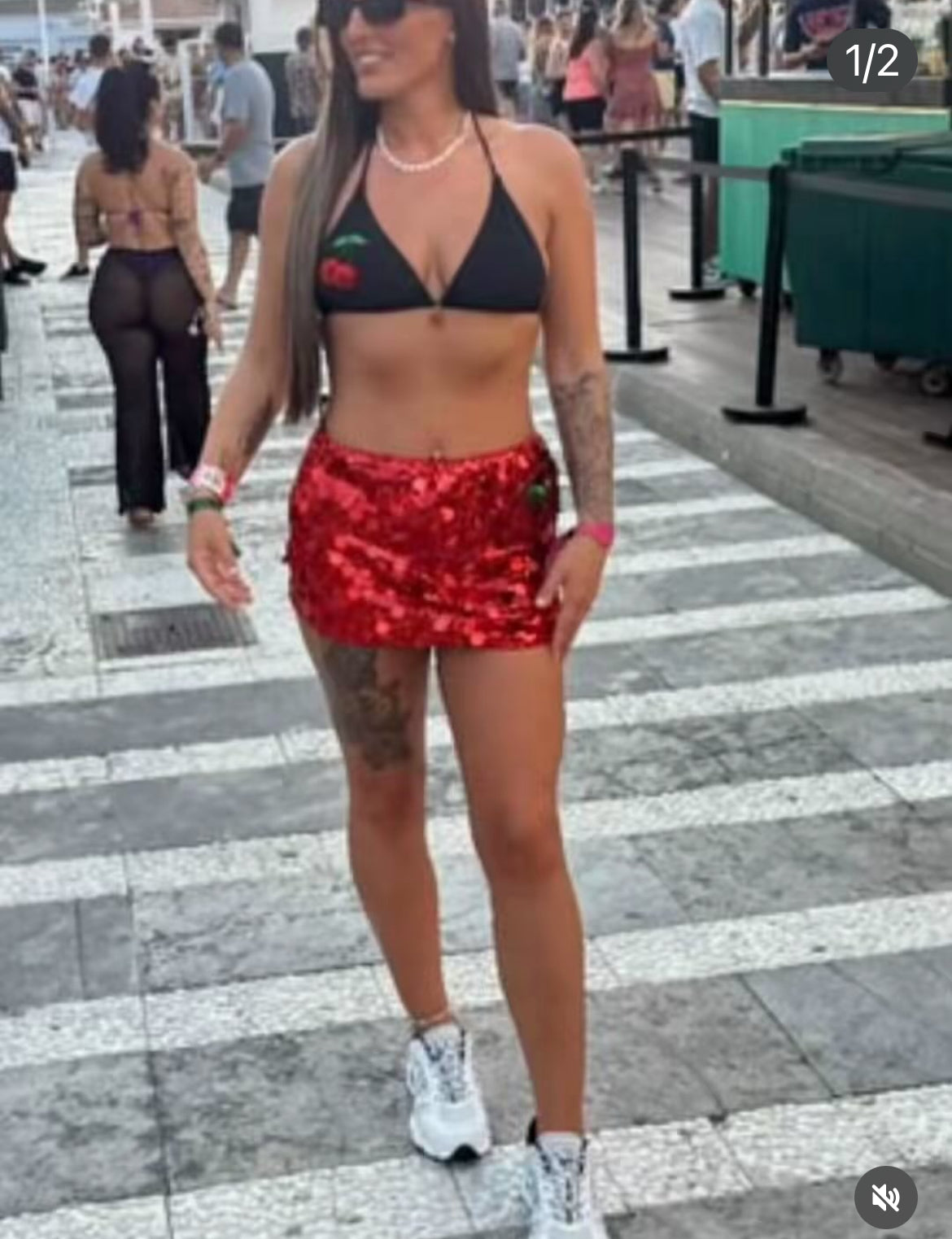 Red sequin Cherry bay sequin skort