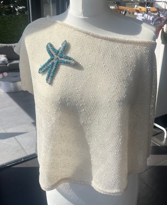 Beige Blue Gem starfish poncho cover up
