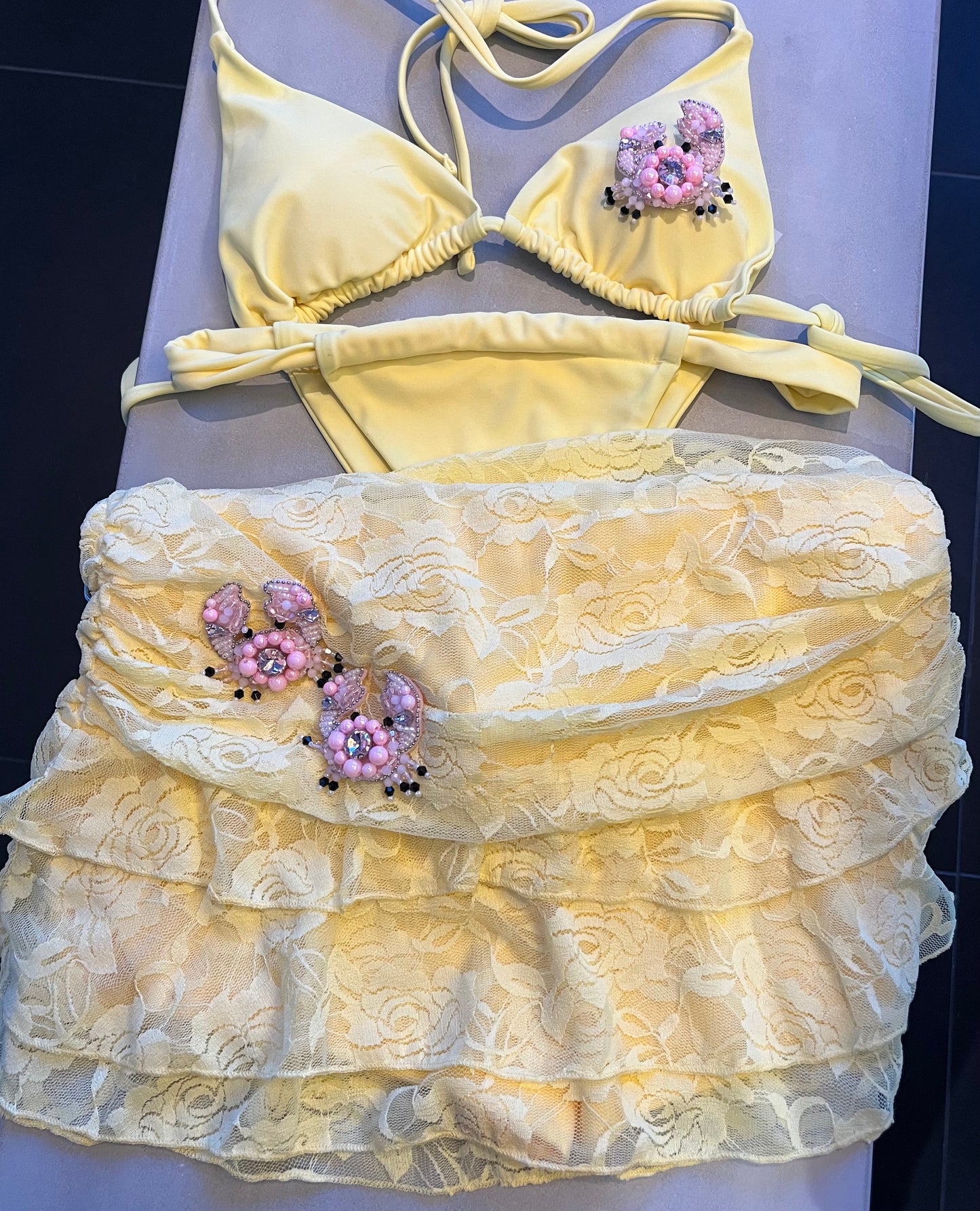 yellow beaded crab bikini