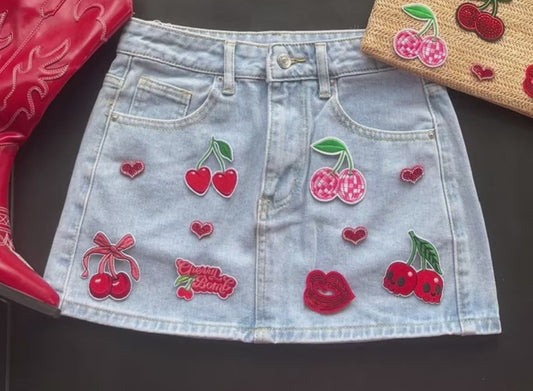 Cherry denim skirt