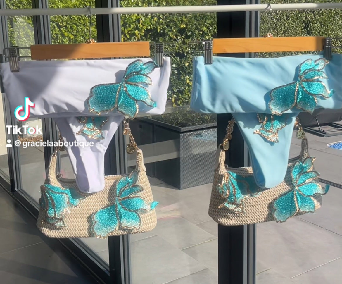Blue Ocean blossom bandeau bikini