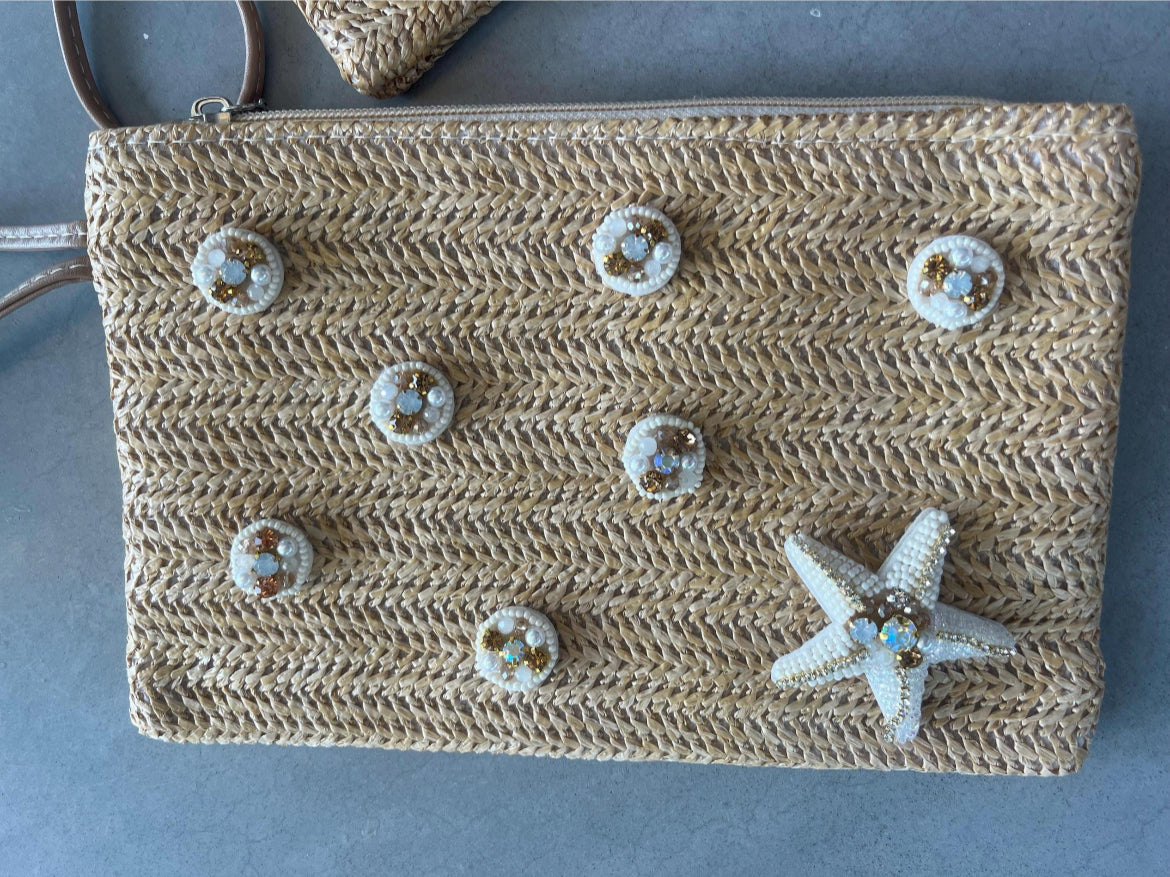 Beige cream starfish clutch / pouch bag