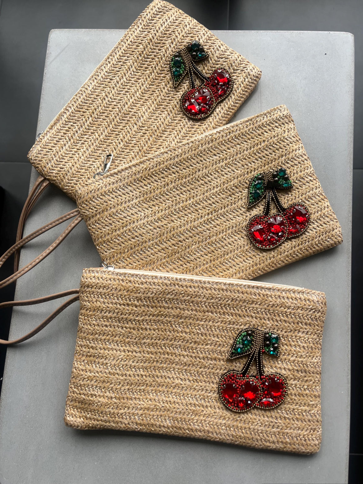 Beige Gem cherry clutch / pouch bag