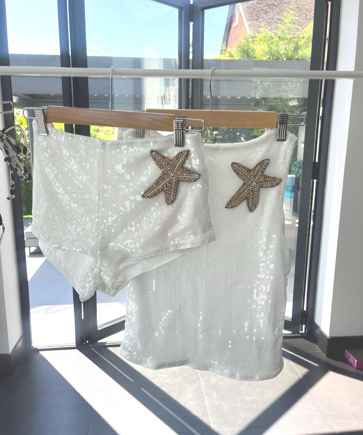 White / gold Gem starfish Shorts ONLY
