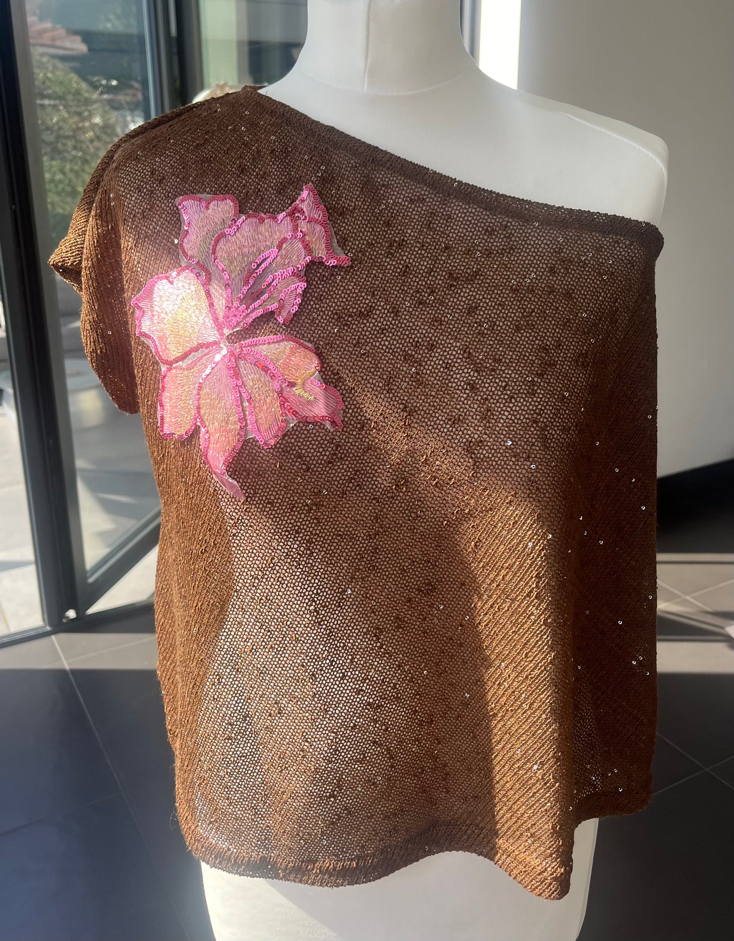 Brown Candy blossom poncho cover up