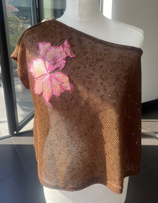 Brown Candy blossom poncho cover up