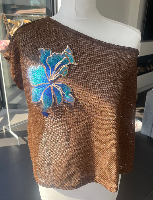 Brown blueberry blossom poncho cover up