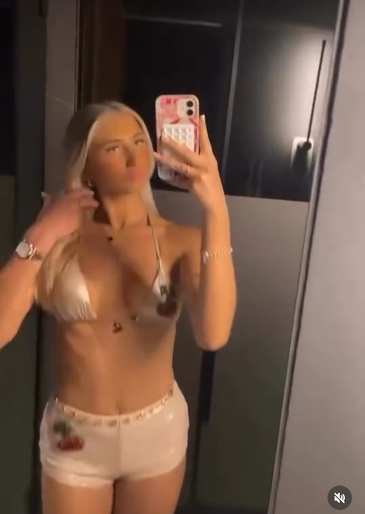 Beige Gem cherry sequin tank & shorts SET