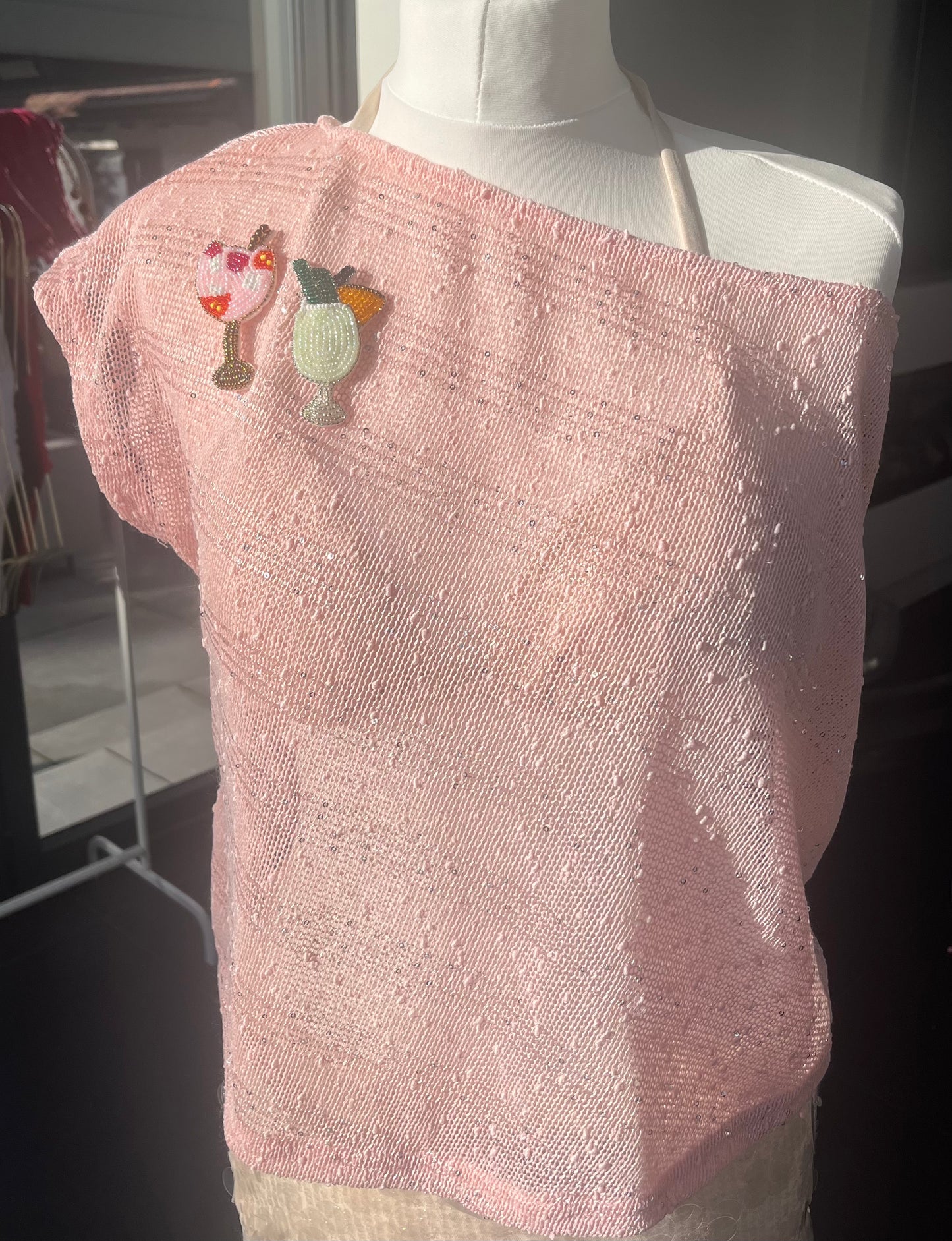 Pink beaded cocktails  poncho cover up