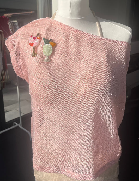 Pink beaded cocktails  poncho cover up
