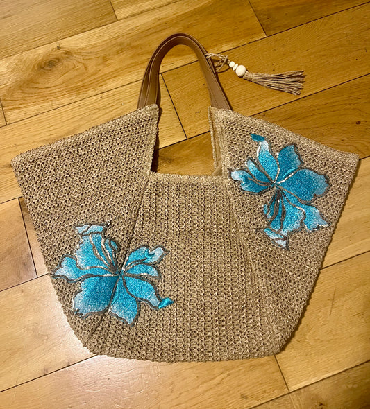 Beige Ocean blossom beach bag