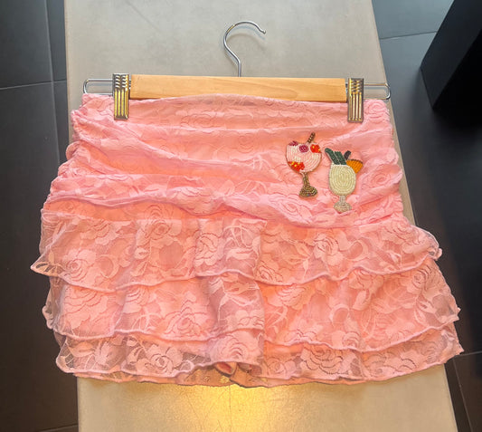 Pink beaded cocktails lace skort
