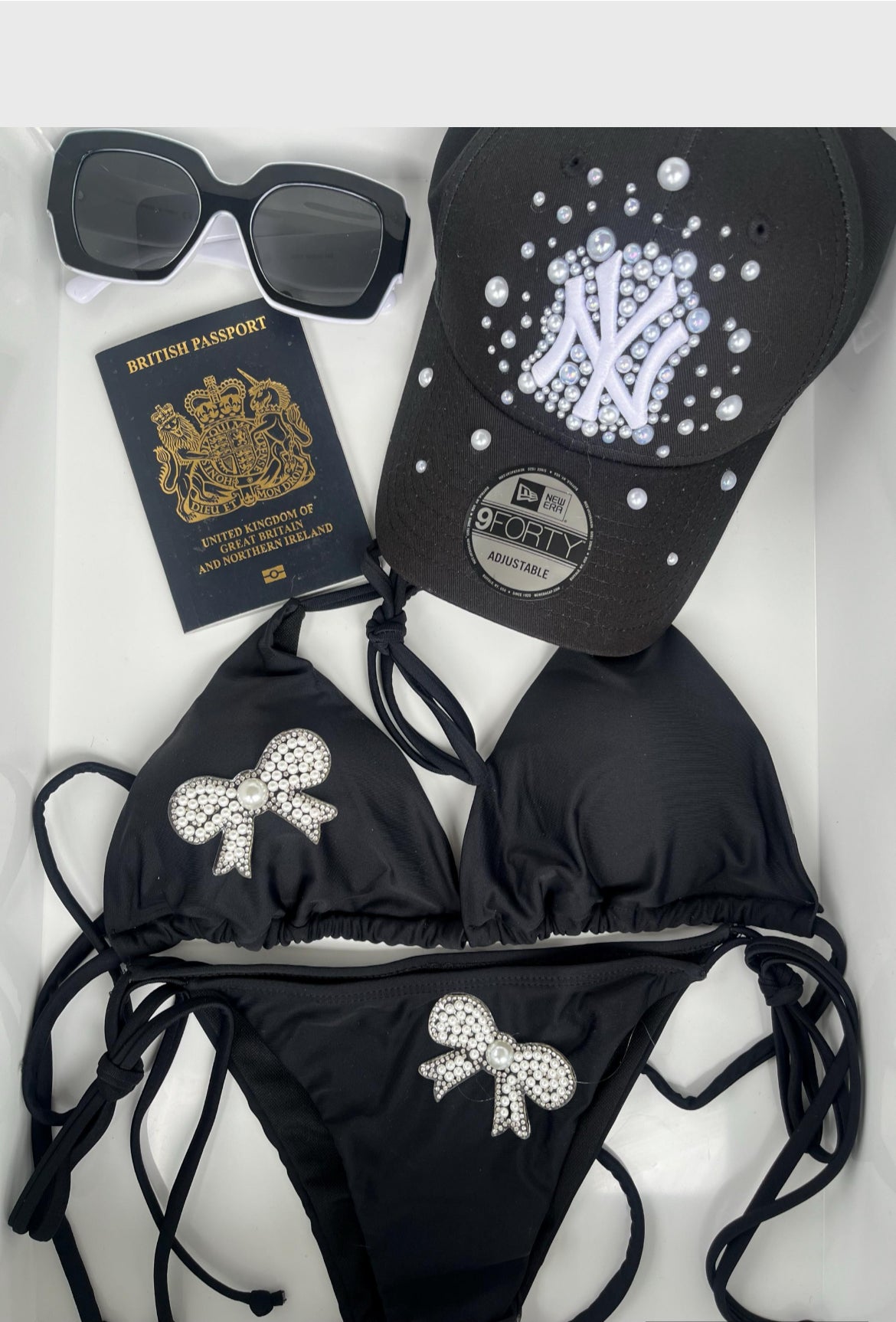 Black pearl bow bikini