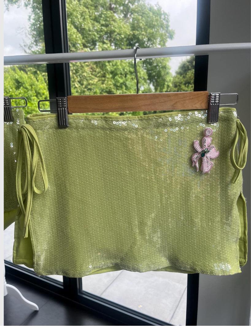 Matcha beaded flora sequin Skirt