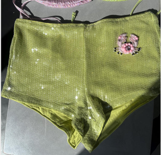 Matcha pink crab sequin shorts ONLY