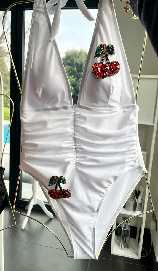 White Gem cherry One piece swimsuit