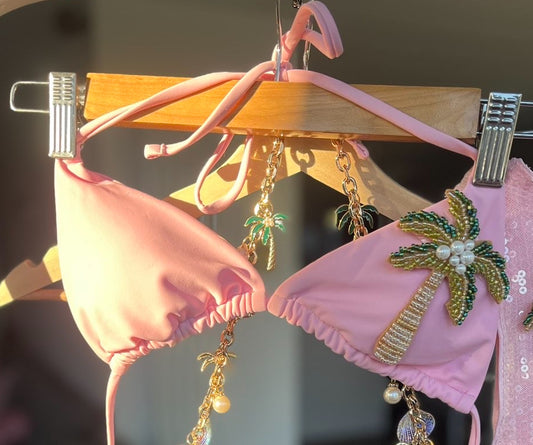 Pink beaded palm tree bikini